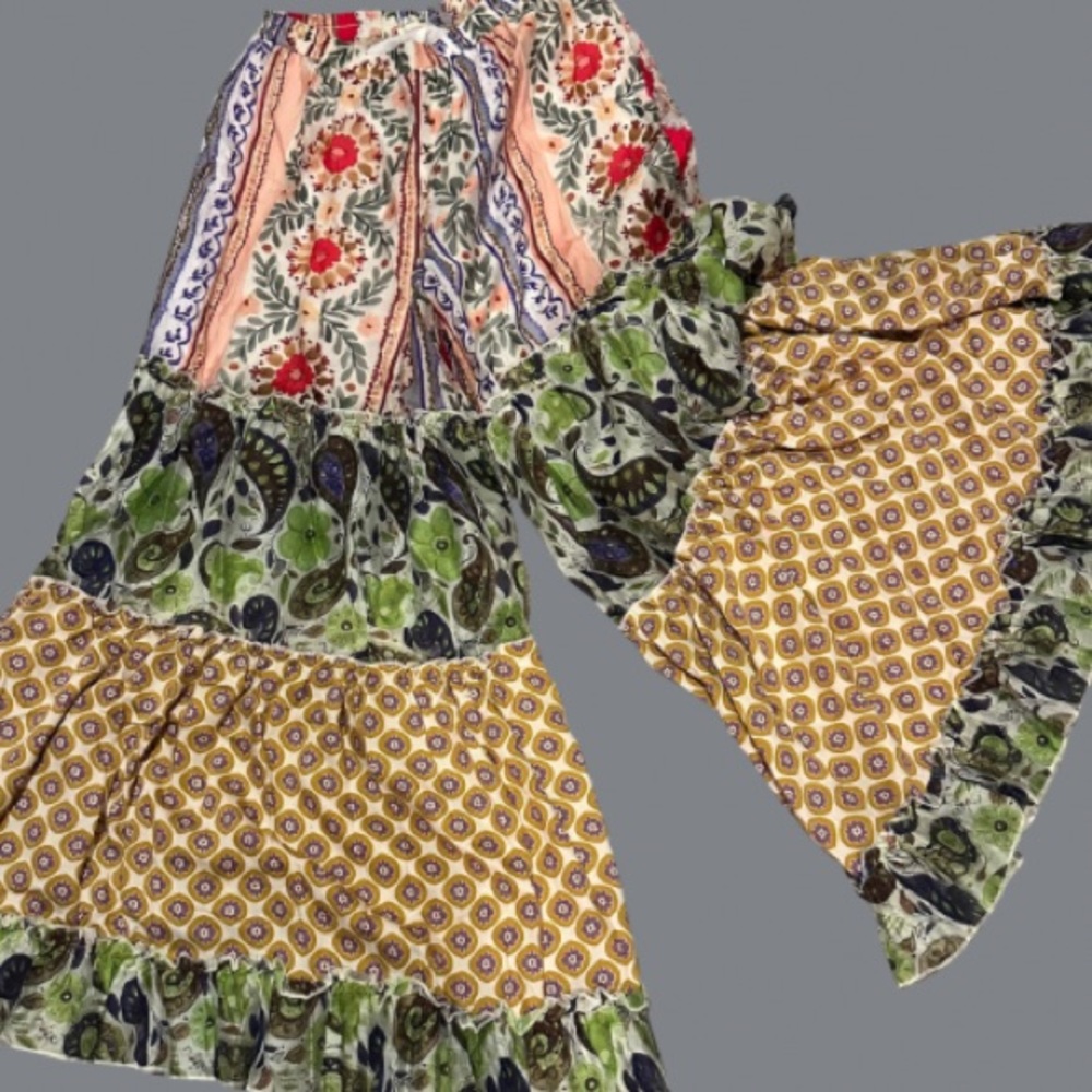 New POL Boho Hippie Colorful Print Patchwork Wide Leg Palazzo Pull On Pants - Picture 7 of 8